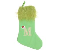 VICASKY Giant Knitted Green Christmas Stocking with Plush Trim and Hanging Strap Cozy Holiday Decoration for Tree Wall and Party Goodie Bag Unique Green Motif for Festive Cheer