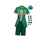 VICASKY Girls Leprechaun Costume Set Clover Print Irish Tailcoat and Green Hat Pants Suit for St Patrick's Day Halloween Fancy Dress XL (140-155cm)