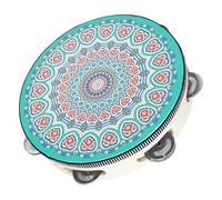 VICASKY Green Hand Held Tambourine Drum Percussion Instrument with Wood and Pu Materials, Convenient to Store as Dance Props for Music Performance and Party Use