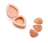 VICASKY Guitar Pick Storage Box Set of 4 Picks in Heart-Shaped Wooden Case Pick Container for Guitar/Bass/UKulele