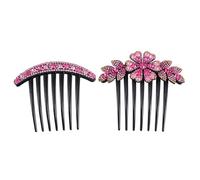 VICASKY Hairpin Fork Comb 2 Pieces, Pink Rhinestone Elegant Flower Accent, Secure Hold for Women at the Beach