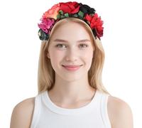 VICASKY Halloween Flower Headband, Artificial Rose Flower Crown Headpiece Mexican Floral Hair Accessories Colorful Fake Party Hair Hoop for Halloween Cosplay Party Costume