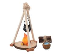 VICASKY Handmade Miniature Campfire with Hanging Pot for Dollhouse Outdoor Accessories Compact Pretend Fire Flames Decoration Versatile Micro Landscape Prop for Creative Scenes