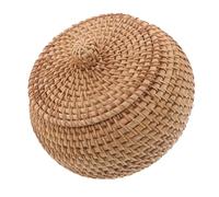 VICASKY Handwoven Vietnamese Rattan Storage Box with Lid Compact Round Wicker Desktop Organizer Basket Multipurpose Tray for Food Bread Puzzle Kitchen and Home Storage Design