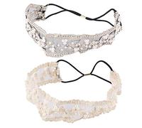 VICASKY Headbands Beige Lace for Elastic Women 2pcs Elegant Beaded and Black Cloth Hair Accessories in Practical and Delicate Design Suitable for Weddings and Festivals