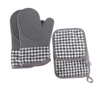 VICASKY Heat Resistant Oven Mitt with Anti-skid Cooking Gloves and Pot Holders High Temperature Protection Kitchen Mittens for Baking and Grilling Unisex Gray Design with Hanging
