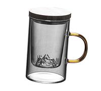 VICASKY High Borosilicate Glass Tea Mug with Infuser Simple Water Cup for Tea Milk Coffee Juice Smooth Surface and Comfortable Handle Decorative Mountain Design for Home and Office Use