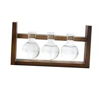 VICASKY Hydroponic Plant Vase Wooden Rack Green Glass Vase for Tulips Freesia Roses Elegant Flower Arrangement for Home Decor