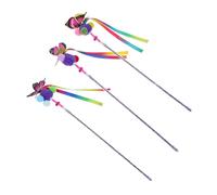VICASKY Interactive Cat Teaser Stick Colorful Ribbons and Simulated Butterflies 3-Piece Set for Engaging Play Supplies for Indoor Kittens and Adult Cats Random Color