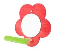 VICASKY Interactive Parrot Mirror with Perch Plum Blossom Design Wooden Bird Plaything for Small Pets Stress Relief and Educational Training Accessory Vibrant Red Small
