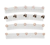 VICASKY Invisible Hair Comb Set of 4 Stretchable U Shape Hair Clips Rhinestone Flower Charms for Women for Styling Bangs