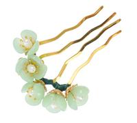 VICASKY Jade Retro Hairpin Hair Decoration Flower Shape Natural Jade Alloy Material Elegant Charming Design for Women Daily Wearing Party