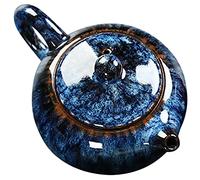 VICASKY Japanese Ceramic Teapot Large Blue Tea Kettle with Cool Handle for Home Use Handmade Pot with Unique Kiln Change Glaze Decorative and Practical Tea Supply
