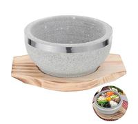 VICASKY Korean Stone Bowl Keeps Food Warm with Wooden Tray for Cooking and Serving Stone Material and Protects Table from Heat Bibimbap, Soups, and Stews and Home Use