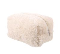 VICASKY Large Capacity Plush Cosmetic Bag for Travel and Holiday Present, Fuzzy Soft Makeup Storage Pouch with Quick Access Zipper, Cute Beige Travel Toiletry Organizer for Women