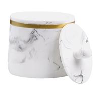 VICASKY Marble Pattern Cotton Swab Holder with Lid Resin White | Cotton Swab Storage Box with Lid, Space-saving Design, Suitable for Bathroom Countertop Use
