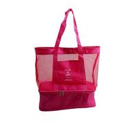 VICASKY Mesh Portable Tote Cooler Double Layer Bag Beach Picnic | Nylon Build, Insulated Section, Lightweight Liner, Sightseeing and Travel Use, Red Finish