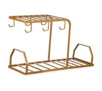 VICASKY Metal Tea Cup Holder Stand with Stable Wide Base Coffee Station Organizer for Kitchen Countertop Mug and Storage Rack with Hooks and Bottom Bracket and Space-Saving Design