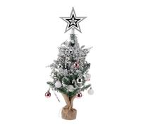 VICASKY Mini Artificial Xmas Tree Silver Small Tabletop Holiday Decoration for Office Desk Home Space Saving White Flocked Pine Tree Figurine Without Lights Reusable Sustainable Christmas