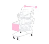 VICASKY Mini Decorative Shopping Cart Model Double-layer Mini Food Basket Trolley Toy for Tabletop Snack Display and Photo Prop in Pink