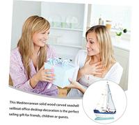 VICASKY Mini Wooden Sailboat Model Mediterranean Style Nautical Desktop Decoration for Home Office Coffee Shop Photo Prop and Party Ornament