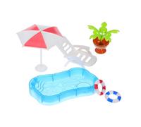 VICASKY Miniature Dollhouse Beach Accessories with Swimming Pool Floating Chair Umbrella and Beach Chair for Interactive DIY Fairy Garden and Camping Scene Display