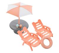 VICASKY Miniature Dollhouse Furniture Beach Chair with Sun Umbrella Tiny Summer Seaside Scene Decor for Kids Pretend Play - Realistic Doll House Accessory Set for Boy Girl
