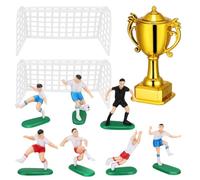 VICASKY Miniature Football Trophy Dollhouse Decoration with Tiny Soccer Player Models Mini Plastic Football Goal and Net Set Sports Theme Party Cake Topper Dollhouse Accessory