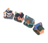 VICASKY Miniature Village House Resin Ornaments for Garden Decoration, Tiny European Style Cottage Figurines for Fairy Garden and Bonsai Pot Accessories in 4pcs Set