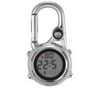 VICASKY Multi-function Outdoor Hanging Watch with Compass and Date Display Metal Carabiner Hook Stylish Silver Red Dial Suitable for Climbing Camping and Hiking