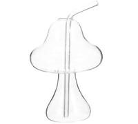 VICASKY Mushroom Shaped Glass Coffee Mug with Straw, Comfortable to Hold, Sturdy Glassware for Party and Receptions, Cocktail Drinking Cup