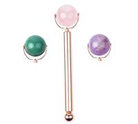 VICASKY Natural Jade Facial Massage Tool with Replacement Roll Beads and Smooth Handle for Puffiness Relief and Skin Care Comfortable DIY Face Roller Massager