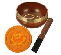 VICASKY Nepal Handmade Orange 8cm Copper Singing Bowl Meditation Set Mallet and Colorful Cushion for Yoga and Buddhist Prayer Acoustic Healing Sound Bowl