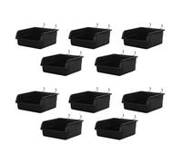 VICASKY Pegboard Rack with Metal Hooks, 10pcs Black Plastic and Stainless Steel Storage Box for Workshop, Slanted Opening Design, No Drill Installation, Easy Component Access