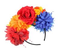 VICASKY Peony Flower Crown Headband with Beaded Thread, Red Orange Yellow Blue Floral Hair Wreath for Women Party Festival Hair Accessory