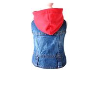 VICASKY Pet Cowboy Vest with Red Knitted Hat Xl Denim Dog Apparel for Spring Summer Autumn Breathable Retro Jeans Style with Lapel Collar and Button Closure Suitable for Dogs and Cats
