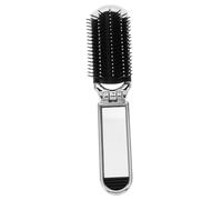 VICASKY Portable Folding Hair Brush with Mirror, Silver Travel Padded Comb for Women, Compact Purse Comb for On-the-go Styling and Makeup Touch-ups