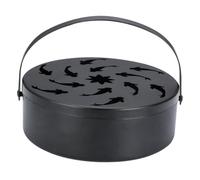 VICASKY Portable Metal Holder with Cover and Built Tray Black Flying Fish Design Home Safe Storage Box for Indoor Outdoor Use Easy Carry with Handle Fireproof Hollow Pattern