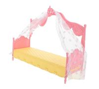 VICASKY Princess Bed for Dolls with Sleep Curtain Miniature Dollhouse Bedroom Furniture in Pink and Yellow Encourages Imaginative Play and Hands Skills Development