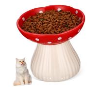 VICASKY Raised Ceramic Cat Bowl Stylish Mushroom Design for Comfortable Feeding Easy to Clean and Stable Cat Food Dish Kittens Enhances Home Decor