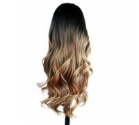 VICASKY Realistic Fiber Long Curly Lace Front Wig with Gradient Brown Color Natural Hairline Wavy Party Hair for Women Synthetic Hairdressing Tool for Cosplay and Daily Use