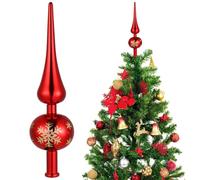 VICASKY Red Christmas Tree Topper, Vintage Spherical Retro Xmas Tree Topper Spike Ornament for Xmas Holiday Home Decoration 23cm/9inch