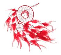 VICASKY Red Double Ring Crystal Dreamcatcher Wall Hanging Pendant Soft Bedroom Ornament Install Decorative Gift for Home Garden and Shop Romantic Boho Style
