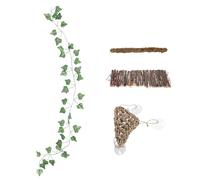 VICASKY Reptile Climbing Bridge Set 4pcs - Wooden Ladder, Triangle Hammock, Moss Vines and Herbal Decorations - Pet Lizard Accessories for Terrarium Habitat and Bearded Dragons