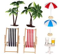VICASKY Resin Model Set Miniature Beach Micro Landscape Doll Palm Tropical Umbrella Deckchairs Ocean Mini Figurines Beach Figurines Seaside Themed Accessories Seaside Decorations Plastic