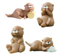 VICASKY Resin Otter Miniature Mini Otter Figurines 4.8X2Cm Animal Decoration for Cake Aquarium DIY Home Décor Set of 4