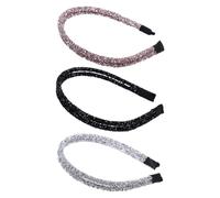 VICASKY Rhinestone Headband Set 3 Pieces Sparkly Crystal Hair Hoops Silver White Black Silver Glitter Headbands for Women Girls Wedding Hair Accessories
