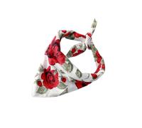 VICASKY Rose Pattern Pet Saliva Bandana Dog Collar Bib in White Cotton with Red Roses, Adjustable Neck Size 25-48Cm, Valentines Day Accessory for Small and Medium Dogs