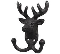 VICASKY Rustic Cast Iron Deer Head Wall Hook Dual Hooks Heavy Duty Coat Hanger Decorative Farmhouse Indoor Wall Mount for Living Bedroom Kitchen Storage