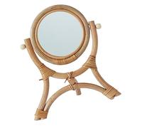 VICASKY Rustic Rattan Vanity Mirror for Desk Decorative Makeup Mirror with Stable Tripod Base High Definition Surface for Friends and Family Cottagecore